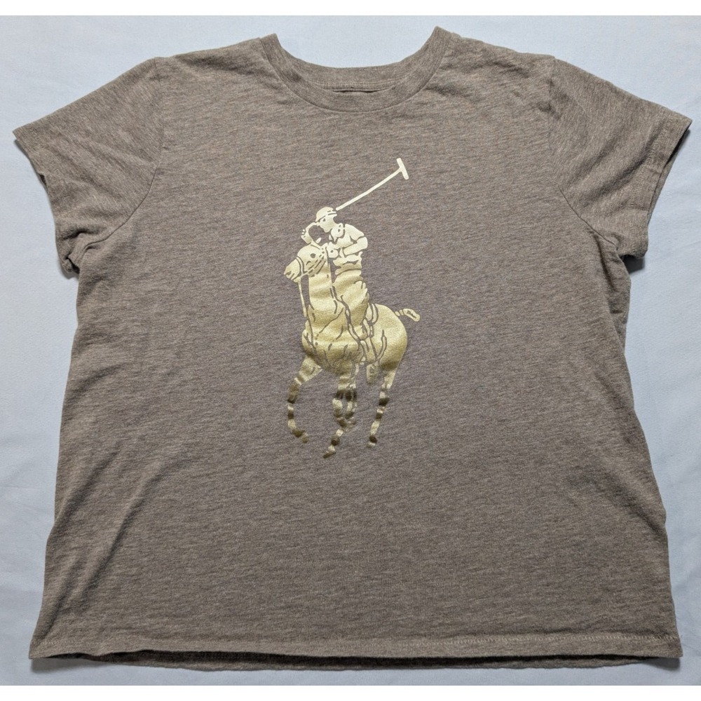 POLO RALPH LAUREN Gold Ombre Big Pony - Women Large Heather Brown T-Shirt EUC
